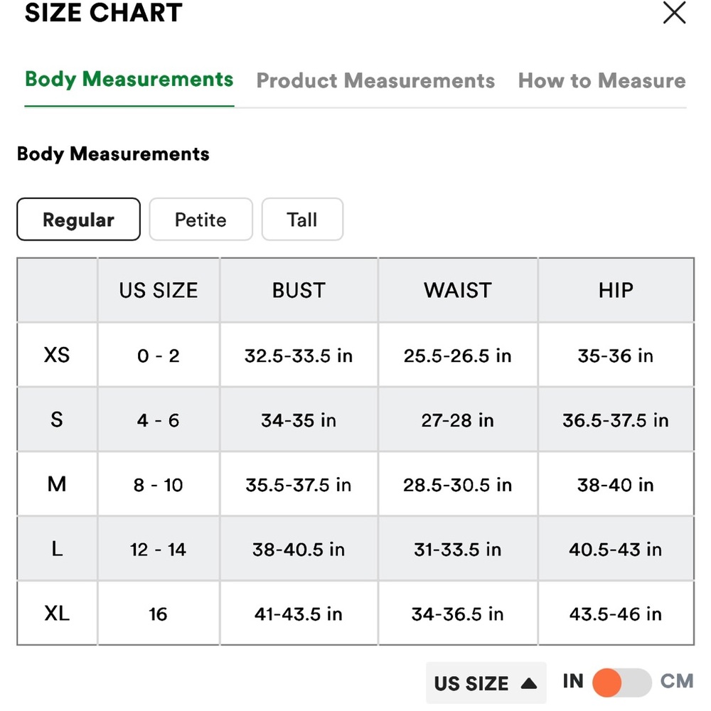 Size Chart for Clothing